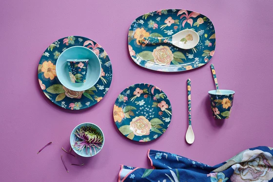 Rice Small Melamin Schüssel - Dunkelblau Selmas Flower Print