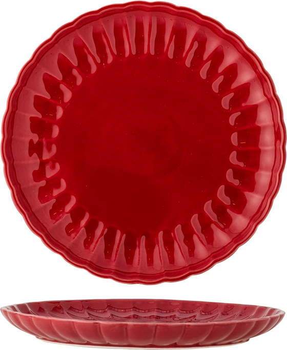 Bloomingville Latina Teller – Großer Steinzeug-Teller in Rot mit gewelltem Rand (27 cm)