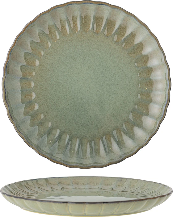 Bloomingville Latina Teller – Großer Steinzeug-Teller in Hellgrün mit gewelltem Rand (27 cm)