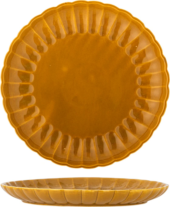 Bloomingville Latina Teller – Großer Steinzeug-Teller in Gelb mit gewelltem Rand (27 cm)