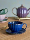Bloomingville Tasse mit Untertasse – Cozy Steinzeug in Blau/Dunkelblau, 220 ml