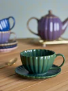 Bloomingville Tasse mit Untertasse – Cozy Steinzeug in Dunkelgrün, 220 ml