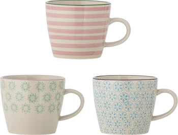 Bloomingville Patrizia Becher – 3er Set aus 100% Steinzeug in lebendigen Farben, 300 ml