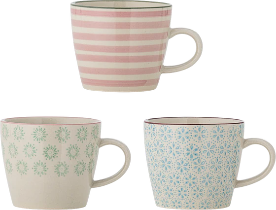Bloomingville Patrizia Becher – 3er Set aus 100% Steinzeug in lebendigen Farben, 300 ml