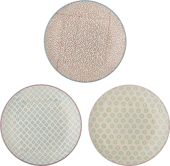 Bloomingville Patrizia Speiseteller – 3er Set aus 100% Steinzeug in charmanten Farbtönen mit gewelltem Rand