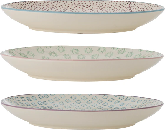 Bloomingville Patrizia Speiseteller – 3er Set aus 100% Steinzeug in charmanten Farbtönen mit gewelltem Rand