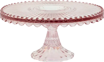 Greengate Alice Kuchenplatte / Cake Plate in Pale Pink – Elegante Glas-Kuchenplatte, 20 cm Durchmesser, 9,5 cm Höhe, spülmaschinen- & mikrowellengeeignet