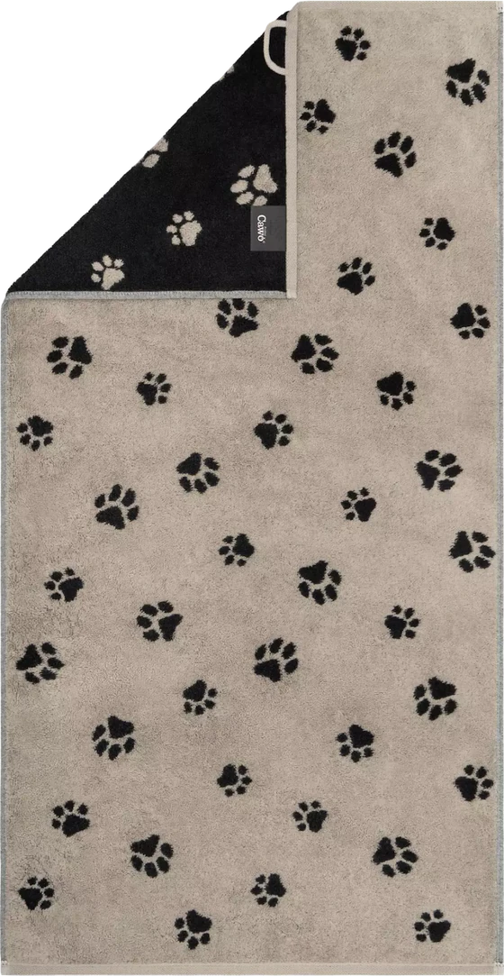 Cawö Handtuch We Love Dogs 6247-93 – Pfoten-Design in Schwarz/Beige