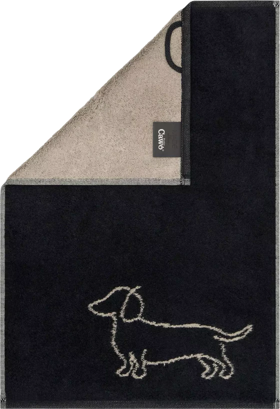 Cawö Handtuch We Love Dogs 6248-93 – Dackel Wendetuch in Schwarz/Beige