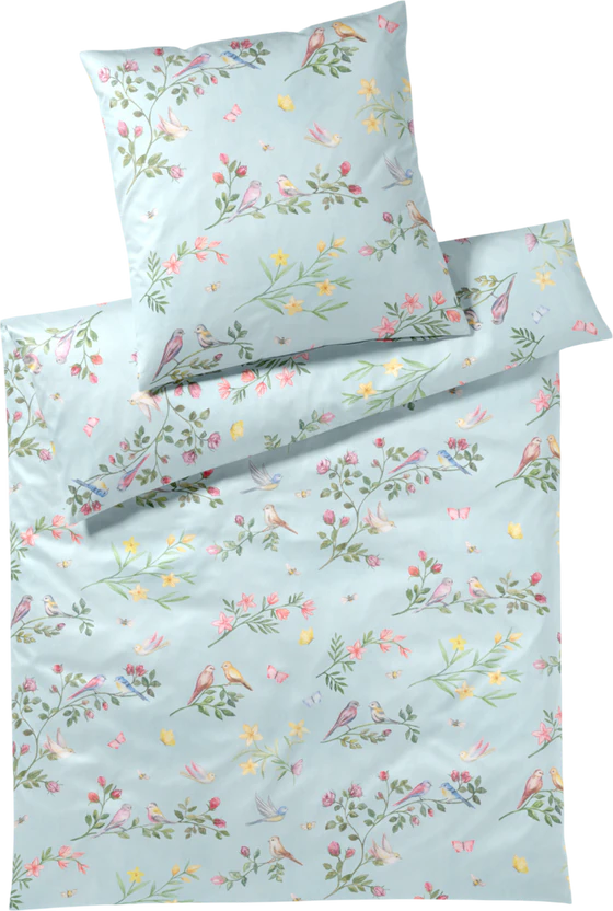Elegante Songbird Bettwäsche Himmelblau - Seiden-Satin, OEKO-TEX