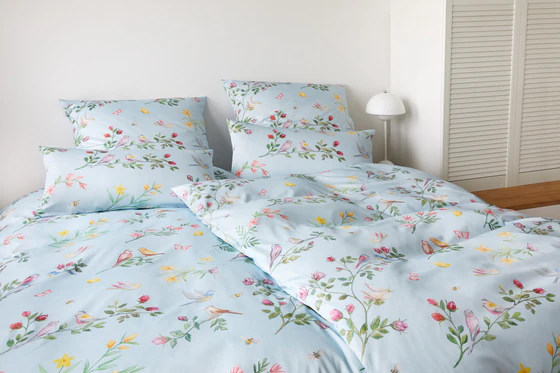 Elegante Songbird Bettwäsche Himmelblau - Seiden-Satin, OEKO-TEX