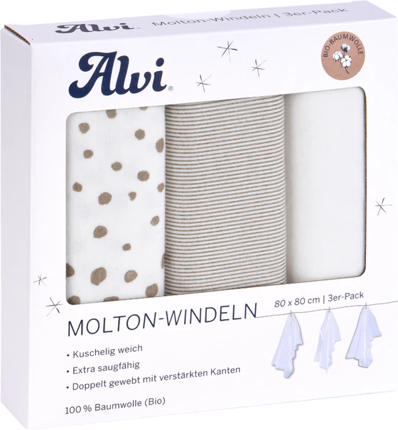 Mullwindeln ALVI Aqua Dot – Saugstark & Hautfreundlich