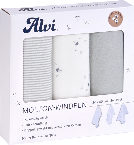 Mullwindeln ALVI Molton-Windeln Faces 100% Baumwolle Saugstark