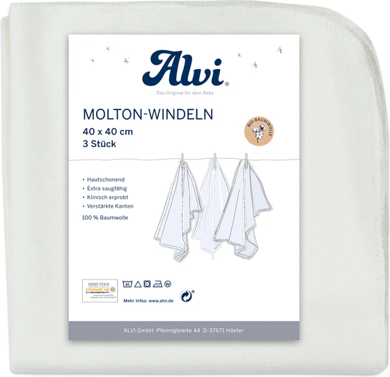 Mullwindeln ALVI 3er Pack Weiß – Weich & Saugfähig Baumwolle