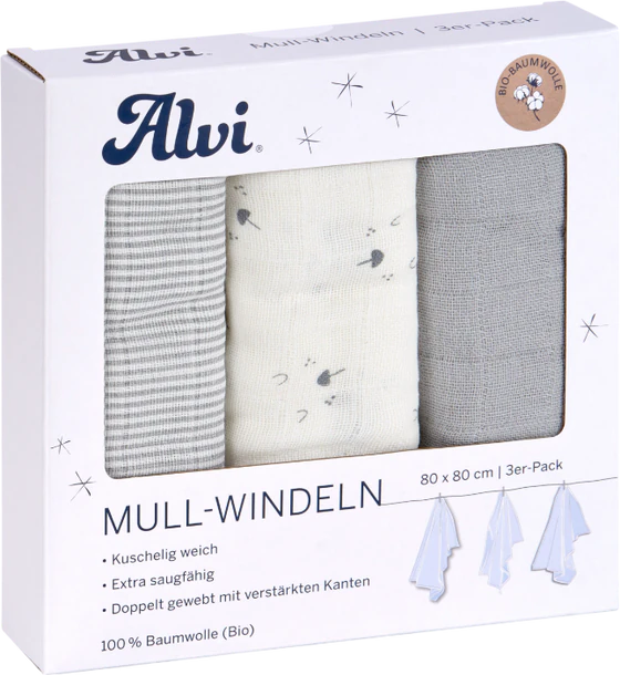 Mullwindeln ALVI Faces 80x80 cm – 100% Baumwolle, weich