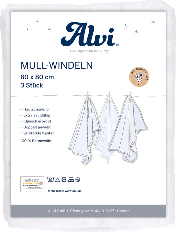 Mullwindeln für Babys ALVI 3er Pack Weiß – 100% Baumwolle