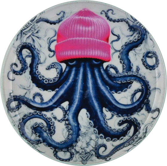Rundes Dekotablett XS Oktopus Dunkelblau/Pink – GIFTCOMPANY