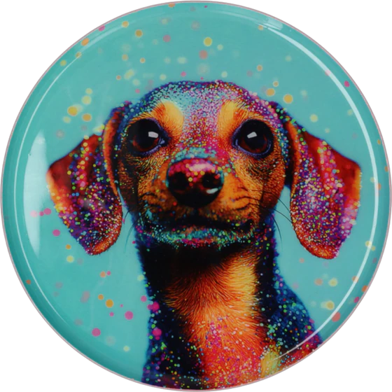 Rundes Dekotablett Glitzer Dackel Türkis – GIFTCOMPANY