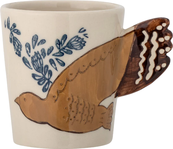 Tasse aus Steingut Bloomingville Hezha Natur 3D-Vogel