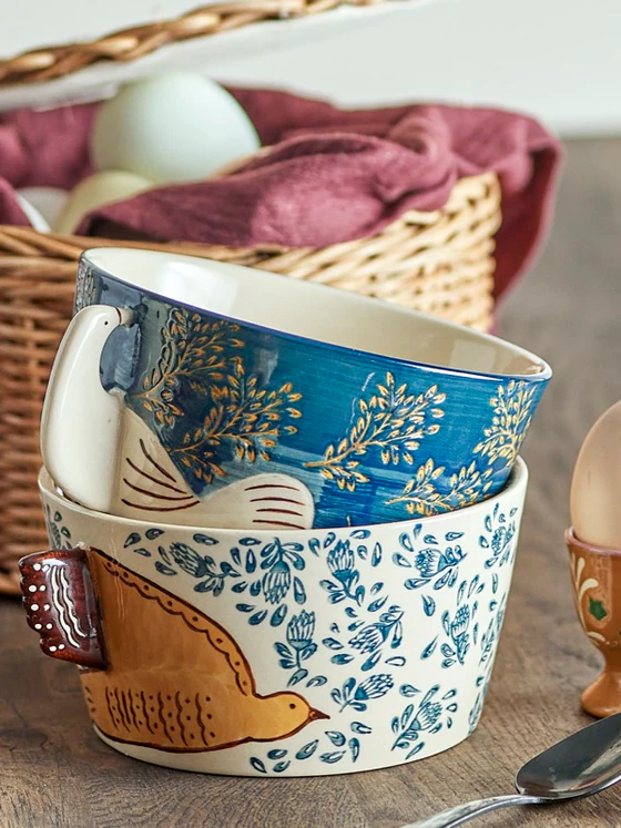 Schale Steingut Bloomingville Hezha Blau – Handbemaltes Unikat