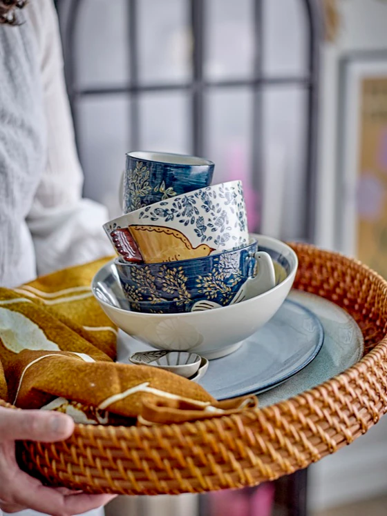 Schale aus Steingut Bloomingville Hezha Natur Handbemalt