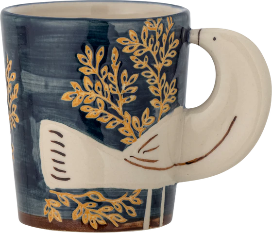 Kaffeetasse Steinzeug Bloomingville Hezha Blau 3D-Vogelmotiv