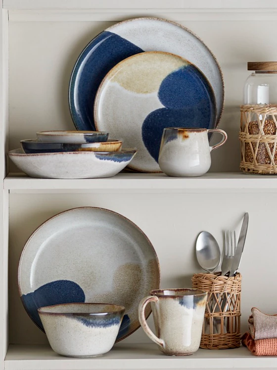 Tiefer Teller Steingut Bloomingville Jules Blau Unikat
