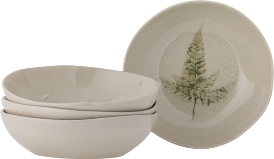 Set aus vier tiefen Suppentellern Bea Natur Steingut Bloomingville