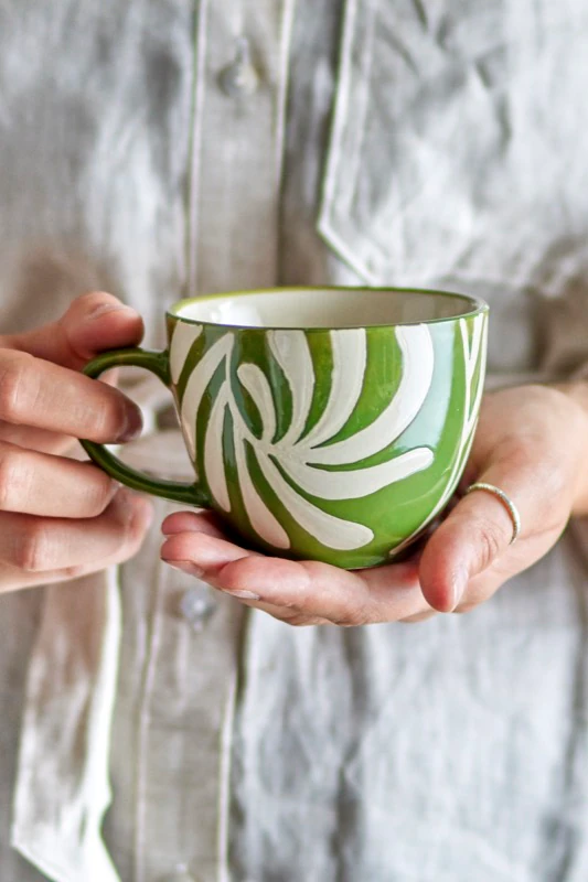 Kaffeetasse Steingut Bloomingville Heikki Grün Unikat