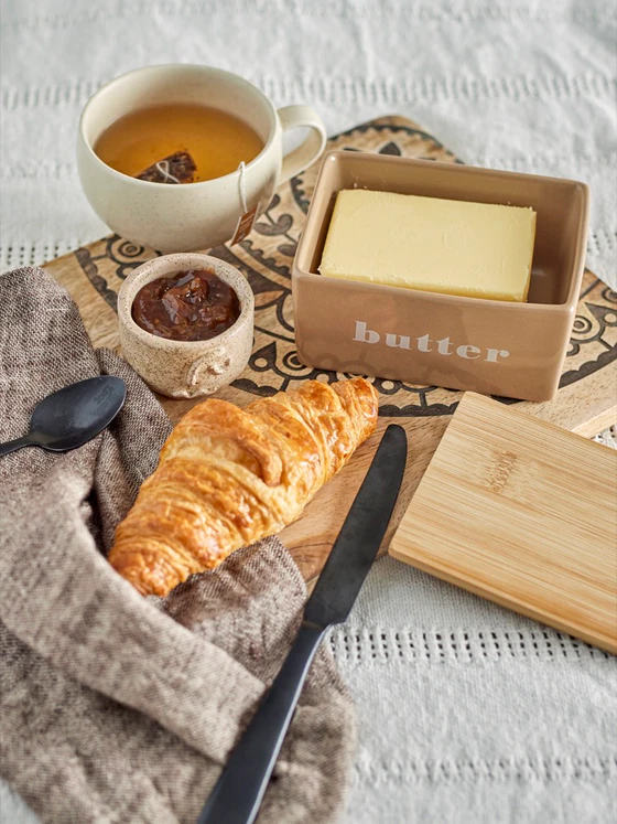 Butterdose Bloomingville Hanyu Braun Steingut Bambusdeckel