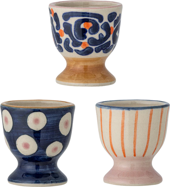 Set aus 3 Eierbechern Bloomingville Eviaya Blue Steingut Unikat