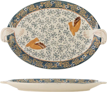 Serviertablett Steingut Blau Bloomingville Hezha Unikat Vintage