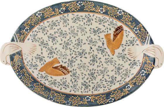 Serviertablett Steingut Blau Bloomingville Hezha Unikat Vintage