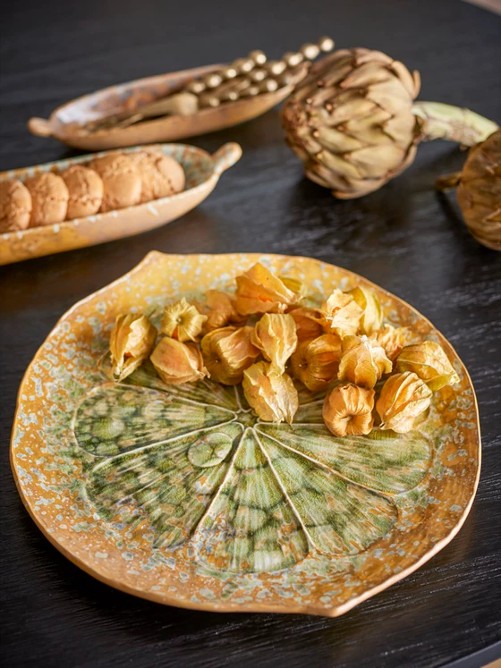 Runde Servierplatte Bloomingville Milani Grün Steinzeug Unikat