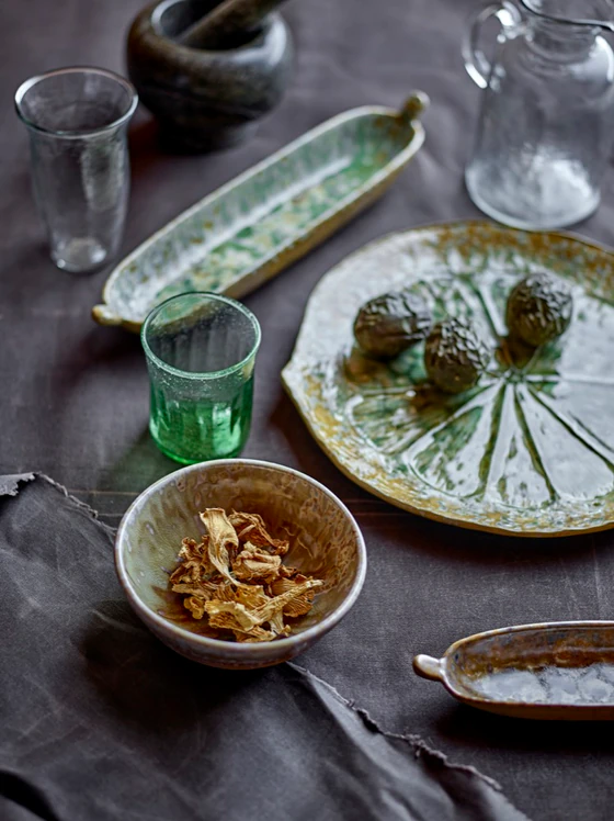 Runde Servierplatte Bloomingville Milani Grün Steinzeug Unikat