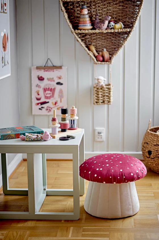 Kinderzimmer-Sitzpouf Bloomingville Lue Rot Polyester – Verspieltes Pilzmuster