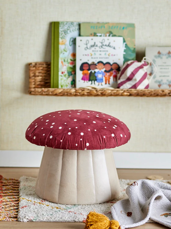 Kinderzimmer-Sitzpouf Bloomingville Lue Rot Polyester – Verspieltes Pilzmuster