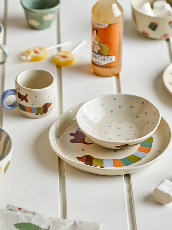 Kindergeschirr-Set Bloomingville Charlie Blau Steingut Robust