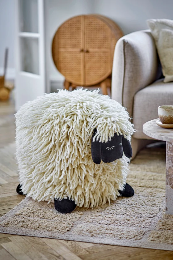 Kinderzimmer-Pouf Bloomingville MINI Dolly Weiß Wolle Schaf-Design