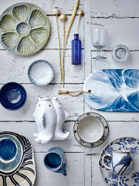 Servierbrett Steinzeug Bloomingville Aiden Blau – Unikat Glasur