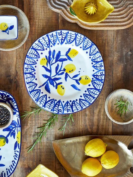 Speiseteller Steingut Maxima Blue Bloomingville – Handbemalt Unikat