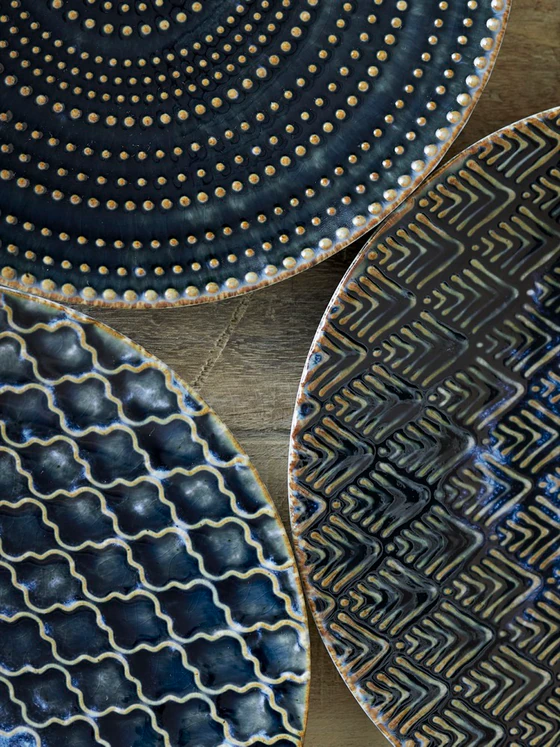 Tellerset Steingut Blau Bloomingville Elanor – Einzigartige Muster
