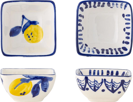 Set handdekorierte Steingutschalen Blau Bloomingville Maxima