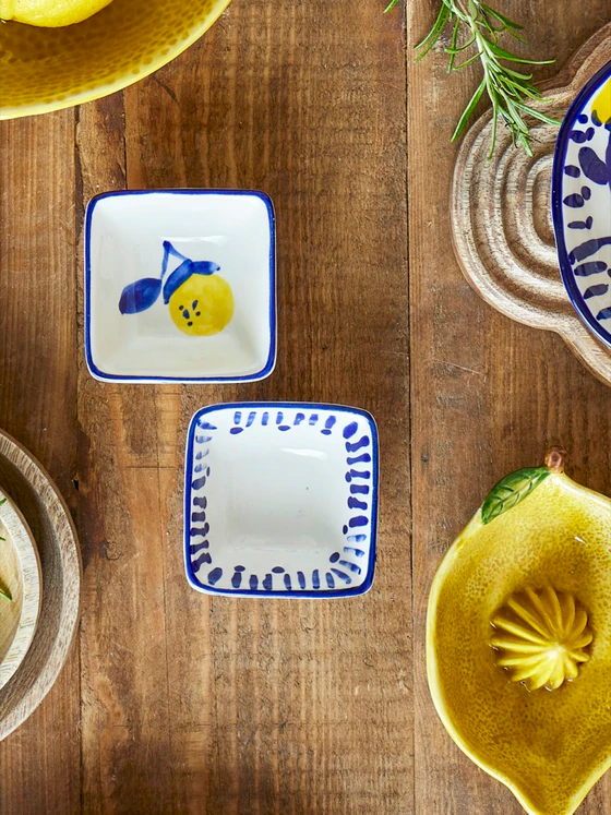 Set handdekorierte Steingutschalen Blau Bloomingville Maxima