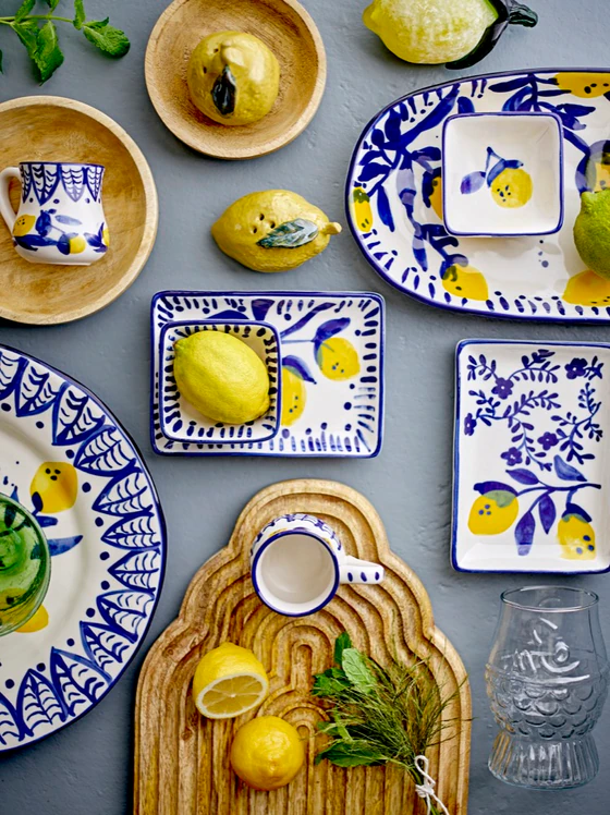 Dessertteller Set Bloomingville Maxima Blau Steingut Unikat