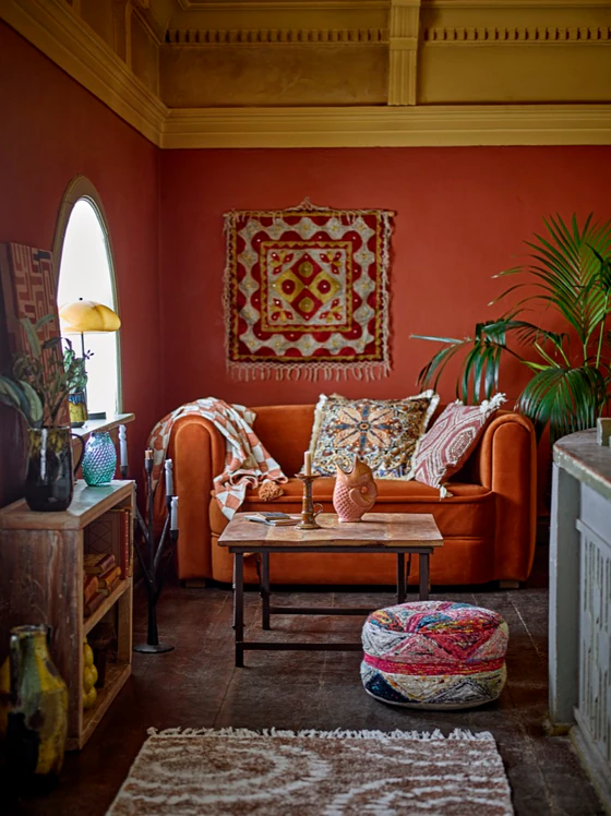 Runder Sitzpouf Bloomingville Torano Rot Baumwolle – Handgenähtes Unikat