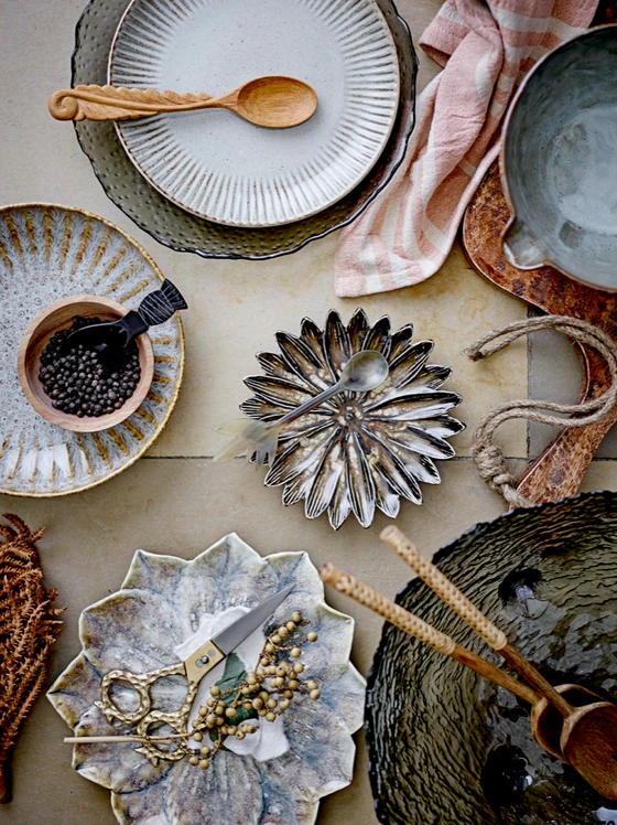 Speiseteller Bloomingville Fleur Natur Steinzeug Unikat 21 cm