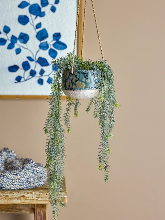 Hängender Blumentopf Steingut Blau Bloomingville Mowbray