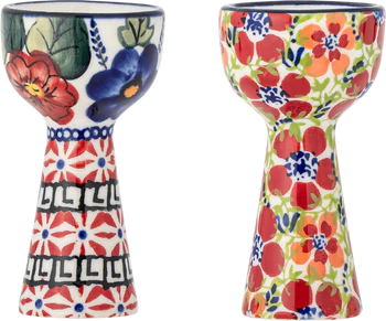 Eierbecher-Set Bloomingville Florist Rot Steingut Unikat
