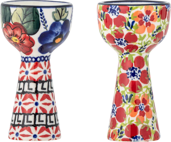 Eierbecher-Set Bloomingville Florist Rot Steingut Unikat